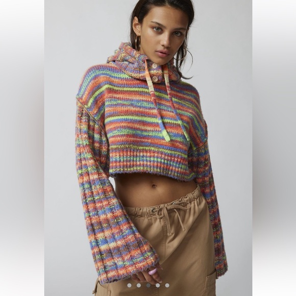 NWT Urban Outfitters Sawyer Hooded Multicolor Pullover Sweater - Picture 2 of 6